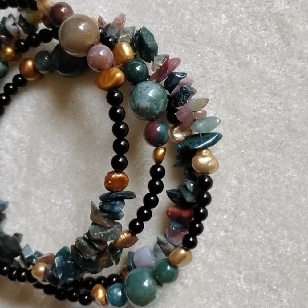 🎃HAND CRAFTED MULTICOLORED AGATE AND PEARL BRACELET - Picture 2 of 4